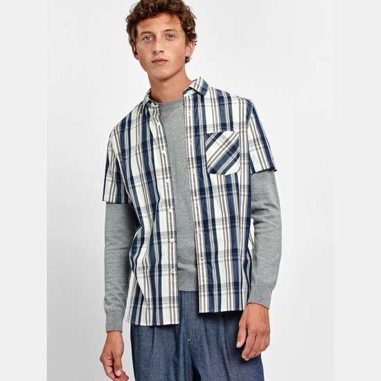 Aigle Traditional Check Shirts Men White/Blue ZA-87321